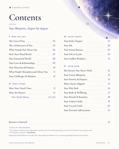 Page 3 of a sample Blueprint: Contents