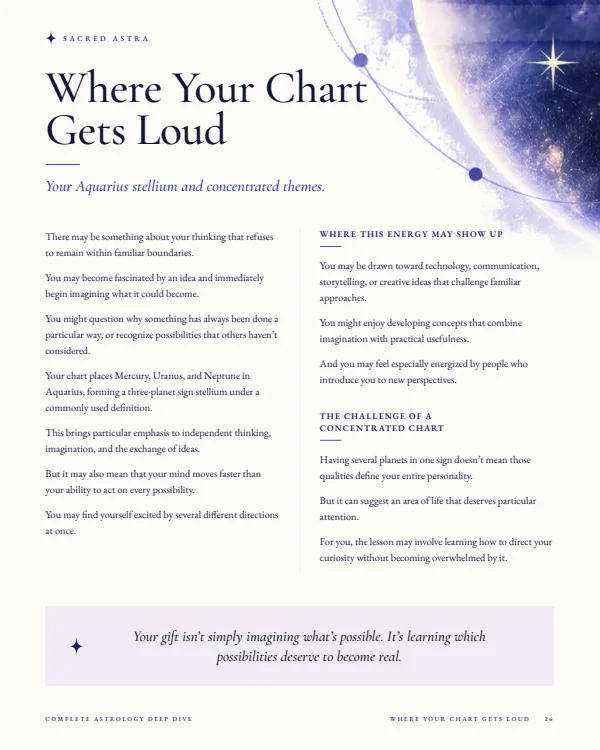Page 26 of a sample Complete Astrology Deep Dive: Where Your Chart Gets Loud