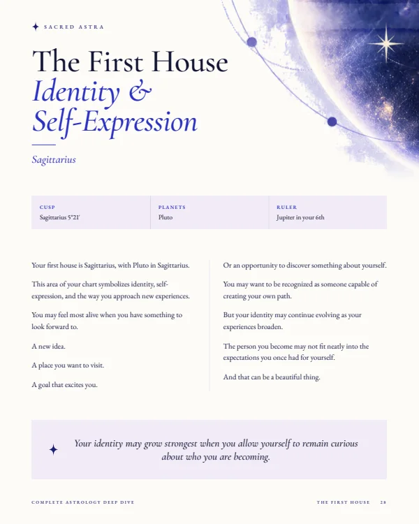 Page 28 of a sample Complete Astrology Deep Dive: The First House: Identity & Self-Expression