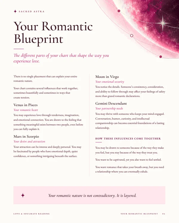Page 4 of a sample Love & Soulmate Reading: Your Romantic Blueprint