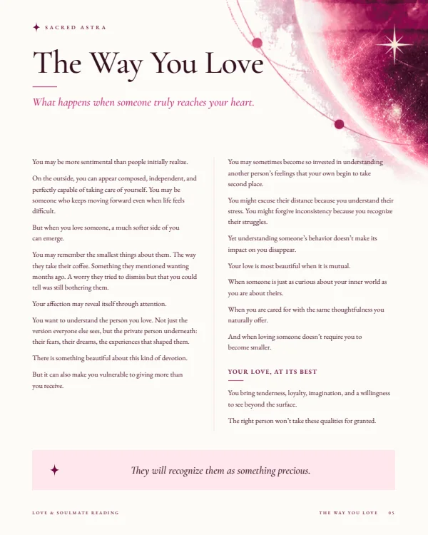 Page 5 of a sample Love & Soulmate Reading: The Way You Love