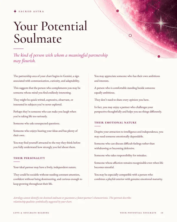 Page 10 of a sample Love & Soulmate Reading: Your Potential Soulmate