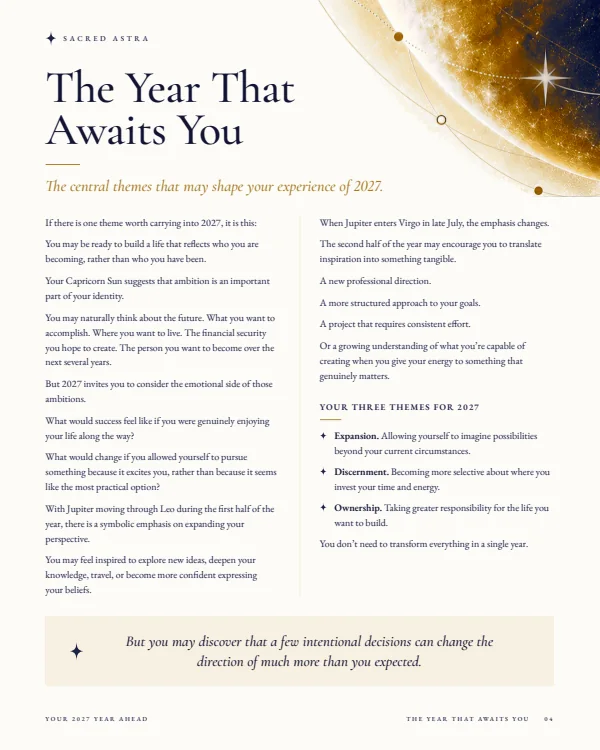 Page 4 of a sample 2027 Year Ahead Reading: The Year That Awaits You