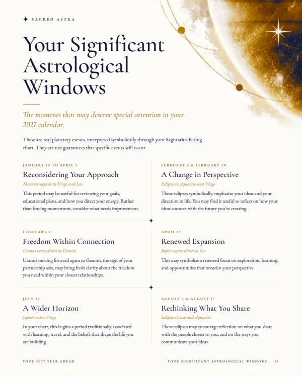 Page 15 of a sample 2027 Year Ahead Reading: Your Significant Astrological Windows